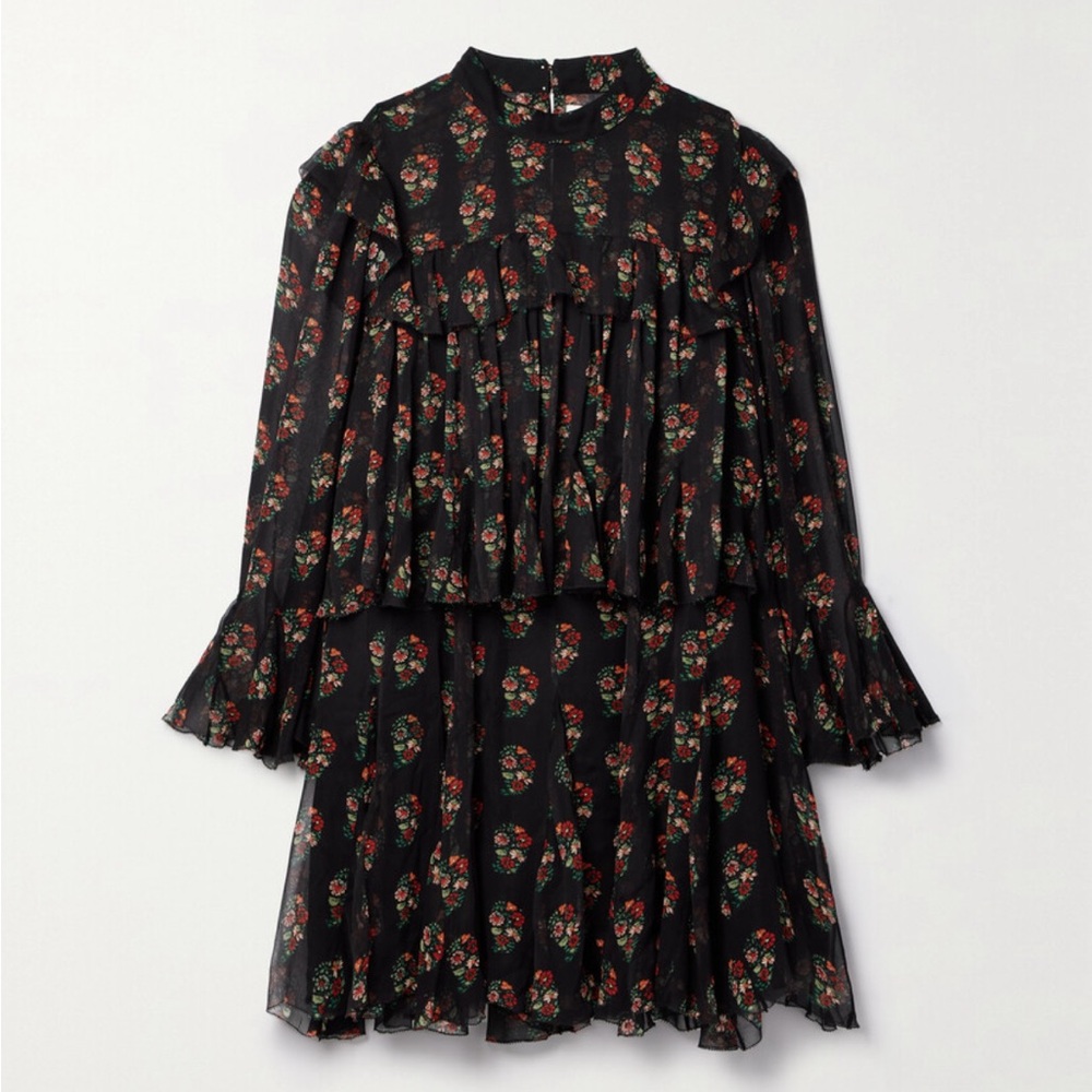 DÔEN Alette ruffled tiered floral-print silk-georgette mini dress